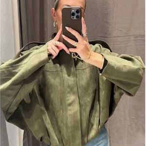 Women's Army Green Oversized Bomber Jacket
